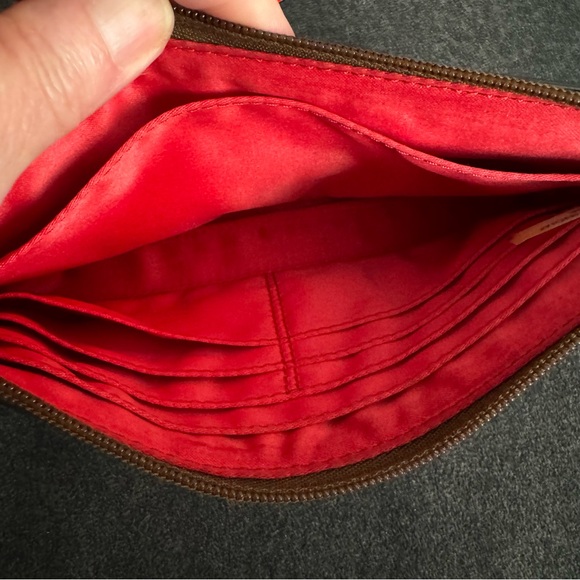 Classic Coach brown with orange accents, large pouch wristlet,inside/out zippers - Picture 5 of 11